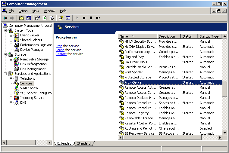 criando um serviço mencionado pelo usuário no Windows 2003